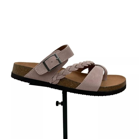 White Mountain Womens Leather Slide Sandals Size 9 Light Lavender Toe Loop Style - Picture 1 of 15